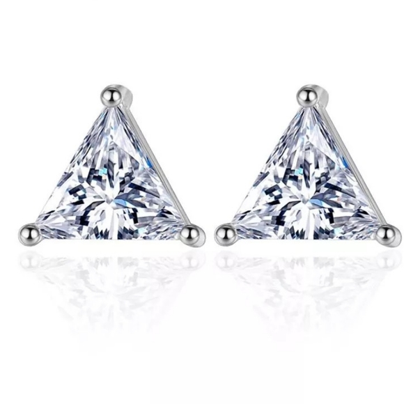 Boutique Other - NEW 925 Sterling Silver Diamond Triangle Earrings